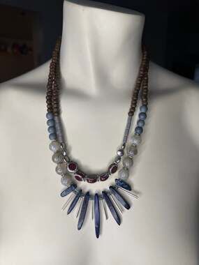 Chico's 2Strand Beaded Statement Necklace w Stone Spikes &Silver-Tone Accents
